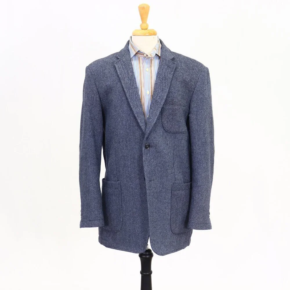 Joseph Abboud Elbow Patch 42L Blue 2-Button Sport Coat Blazer Jacket P049